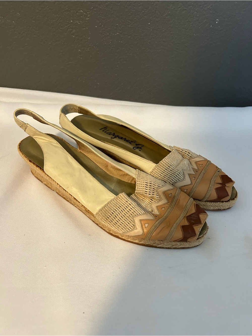 Margaret J. Beige and Tan Woven Slingback Espadrilles